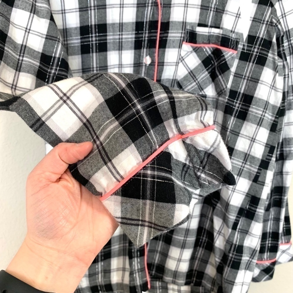 Victoria’s Secret Black White Plaid Sleep Shirt Size Medium - Picture 9 of 17
